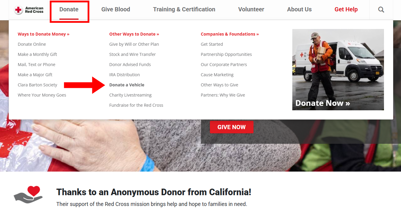 image of American Red Cross website