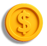 Yellow-gold coin icon with a 3D dollar-sign embossed in the center